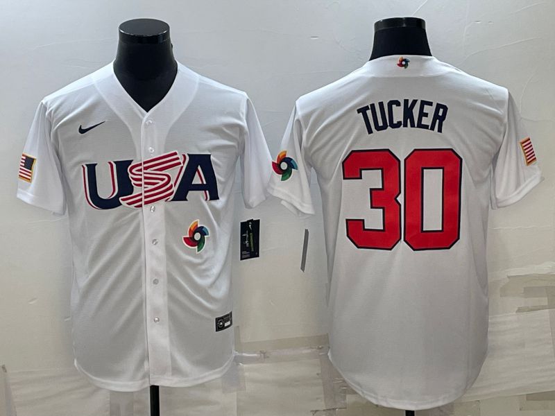 Men 2023 World Cub USA 30 Tucker White Nike MLB Jersey11